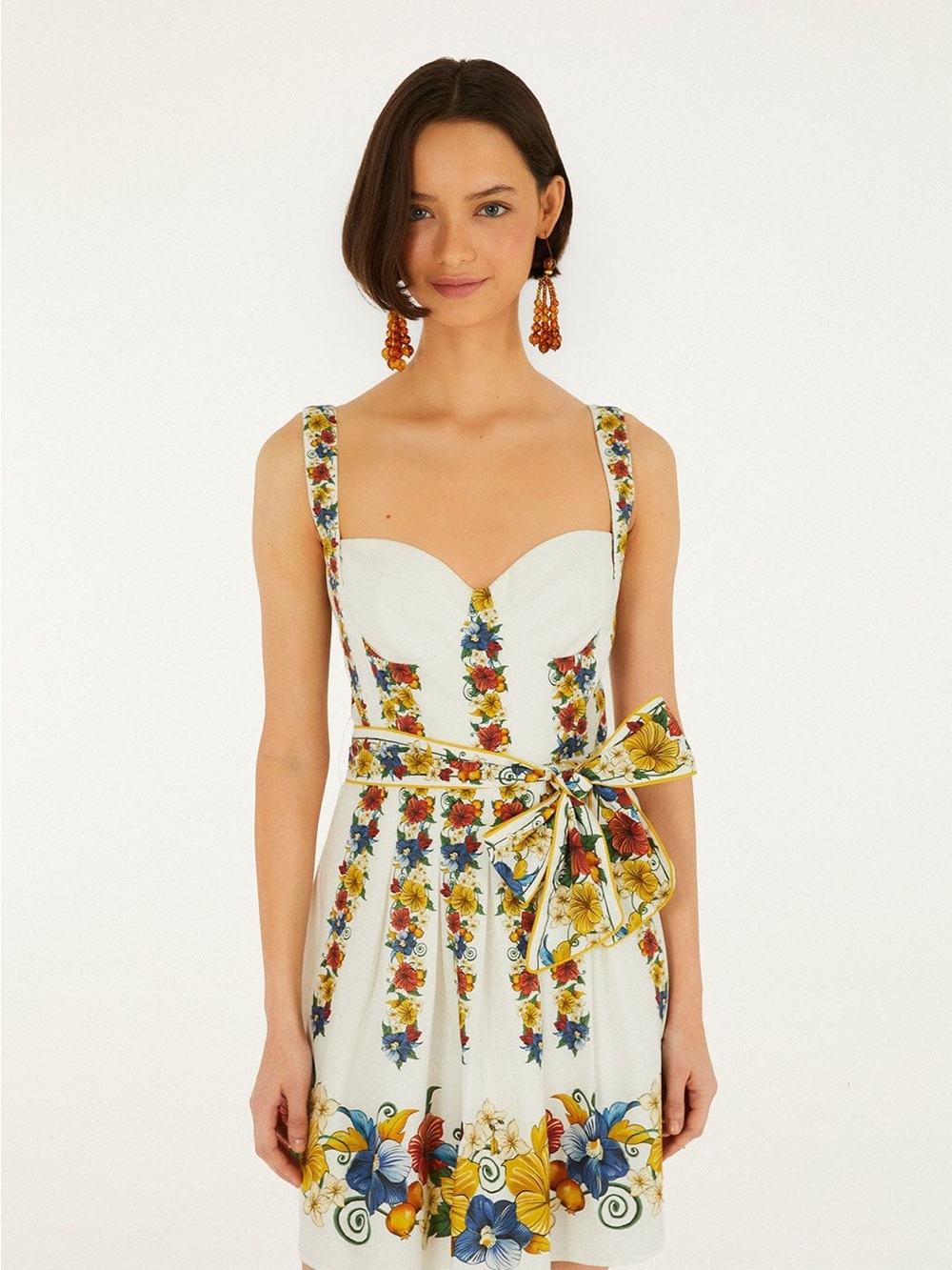 FARM RIO Floral Tie-Waist Sundress in Cream